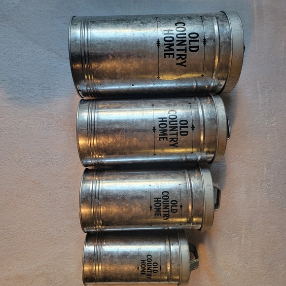 Old Country Home Other - Old Country Home Metal Canister Set of 4, Silver, Twist Off Lids, Country Style